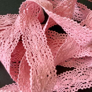Cotton lace trim. 2.80 metre length of vintage ornate pink picot edged trim. Handmade heavy lace embellishment. Micro crochet lacework.