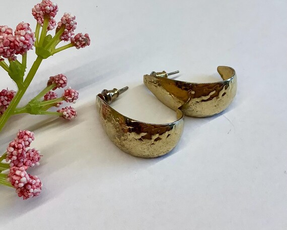 Large gold plated half hoop stud earrings. Wide s… - image 1