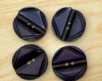 Chunky vintage plastic buttons. 4 Dark blue buttons from 1960s. Unusual abstract textured medium size button. Crafts, jewellery making.