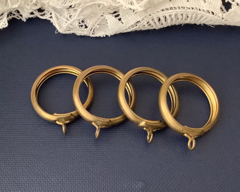 Antique brass curtain rings. 4 circular drapery rings. Victorian/Edwardian era curtain loops. Rustic Vintage Country. Rings for bag making. image 1