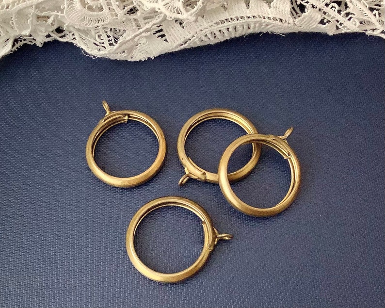 Antique brass curtain rings. 4 circular drapery rings. Victorian/Edwardian era curtain loops. Rustic Vintage Country. Rings for bag making. image 4