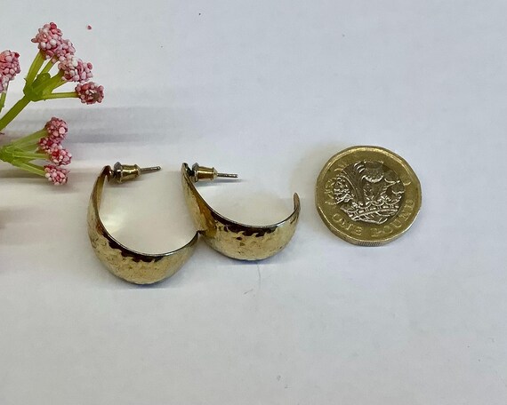 Large gold plated half hoop stud earrings. Wide s… - image 4