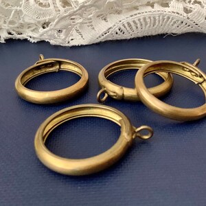 Antique brass curtain rings. 4 circular drapery rings. Victorian/Edwardian era curtain loops. Rustic Vintage Country. Rings for bag making. image 3