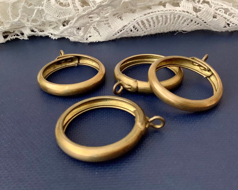 Antique brass curtain rings. 4 circular drapery rings. Victorian/Edwardian era curtain loops. Rustic Vintage Country. Rings for bag making. image 3