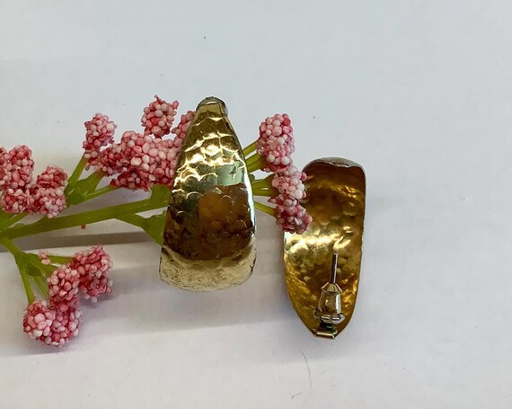 Large gold plated half hoop stud earrings. Wide s… - image 3