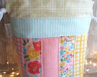 Summers End Patchwork & Quilted Draw Cord Project Bag