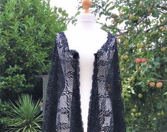 Gothic Lace Shawl. Large Victorian Black Lace Evening Wrap. Antique Halloween Steampunk/Gothic/Mourning. Sexy Burlesque Lace Shawl.