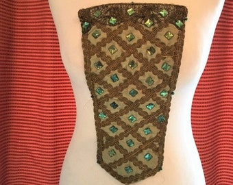 Antique Stomacher. Bodice Front,Embellished Green and Gold, 18th Century , Harlots, Maid Marion/Courtier Dress Panel.Costume Panel.