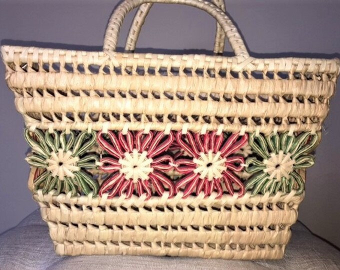 Vintage Straw Beach Bag/shopping Basket. Pretty Open Weave - Etsy