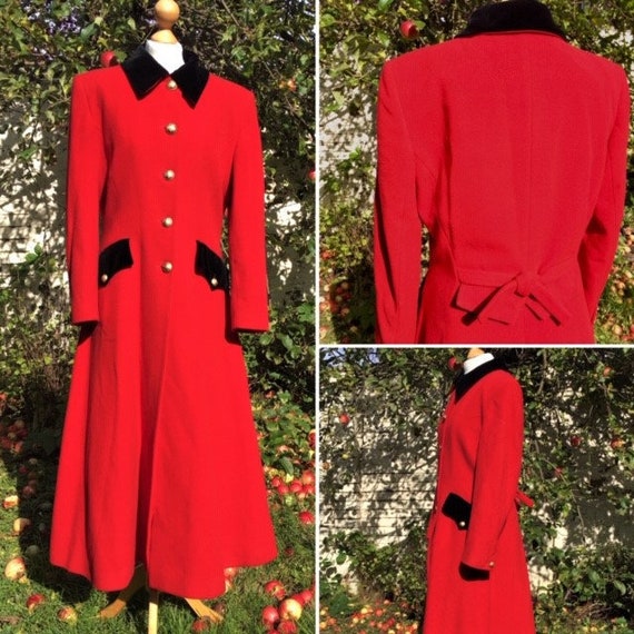 1980s Red Frock Coat, M. Vintage Red Riding Coat,