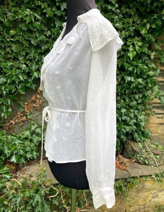 Edwardian Embroidered Cotton Voile Wrap over Blou… - image 3