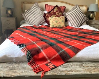 1970s Plaid Throw. Vintage Wool Tartan Car Blanket/Picnic Blanket/Comforter.Bold Orange/Red Check Heavy Wool Throw.Country House Interiors