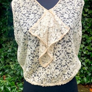 1930s lace Top with neck ruffle.M. Pretty Vintage antique lace top. Cream Lace Sleeveless Top image 2