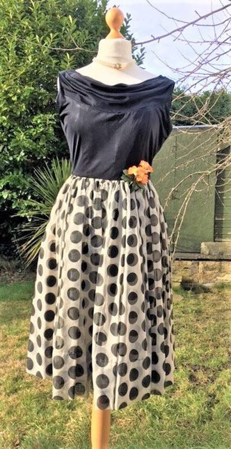 1950 S Blanes Swing Dress Uk 12 14 Us 8 10 Vintage Polka Dot Swing Dress Cowl Neckline Circle Skirt Lindy Hop Rockabilly Swing Dress