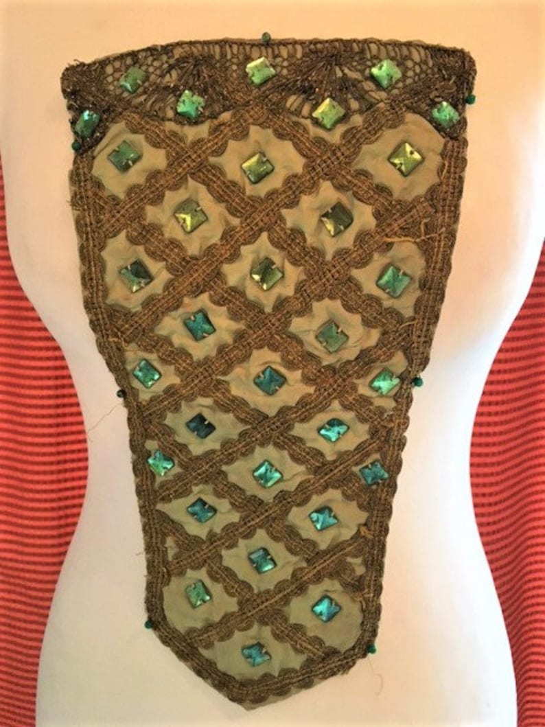 Antique Stomacher. Bodice Front,Embellished Green and Gold, 18th Century , Harlots, Maid Marion/Courtier Dress Panel.Costume Panel. image 8