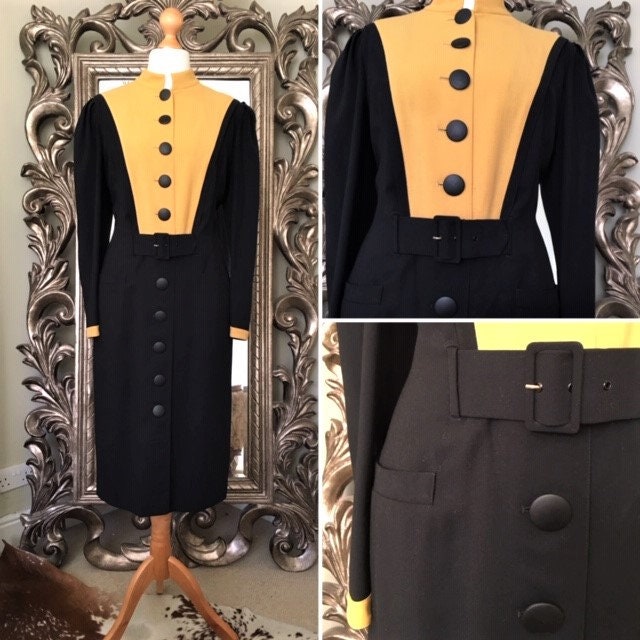 Image of S Louis Feraud Dress, Uk -, Us -. Dramatic, Vintage Wool Coat Dress. Colour Block , New Wave, Iconic Luxury Designer