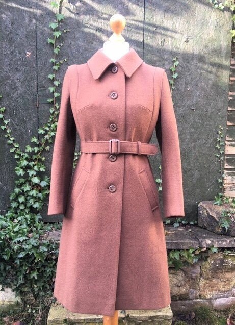 Image of S Belted Wool Coat.uk, Us. Vintage Rust Brown, A-Line Warm Pure Coat. Classic Style, Immaculate Condition, Unworn.stylish