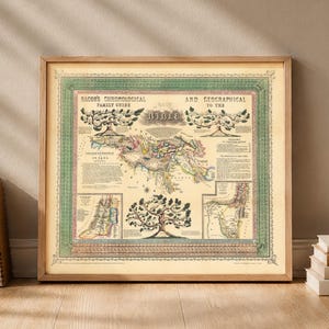Bacon's Chronological and Geographical Family Guide to the Holy Bible Map Print Antique Biblical History Poster Wall Art Gift