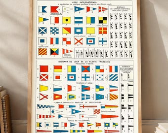 Navigation Maritime Signal Flags Poster French Nautical Chart Print Retro Maritime Code Wall Art Vintage Sailor Gift