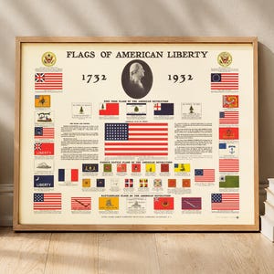 Vintage Flags of American Liberty Poster - Historical US Flag Evolution Print - Patriotic Wall Art - Gift for History Buff