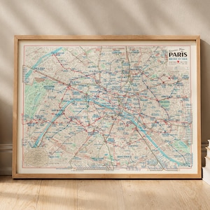 Vintage Paris Metro Map Print Taride France Poster Historical City Plan Wall Art Retro Subway Decor Gift for Traveler