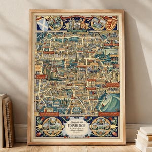 Vintage Edinburgh Map Print Pictorial Scotland Poster Historic City Plan Wall Art Retro Scottish Travel Decor Gift
