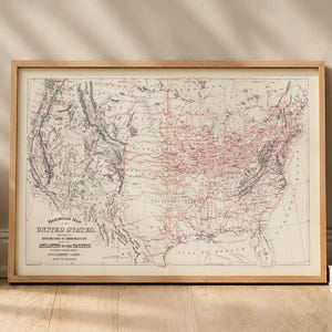 Vintage Railroad Map of the United States Print Retro US Railway Poster Historical Transcontinental Wall Art Antique Map Gift History Buff