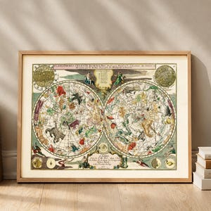 Vintage 1705 Celestial Star Map Print Planispheres Celeste Poster Antike Astronomie Wand Kunst Retro Sternzeichen Dekor Geschenk für Sterngucker