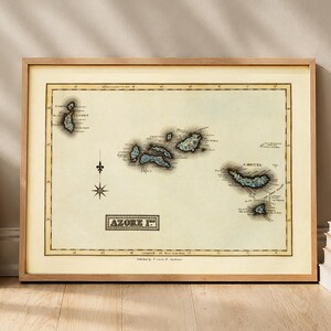 Vintage Azores Map Print Portugal Islands Poster Historical Atlantic Geography Wall Art Antique Map Decor Gift for Traveler