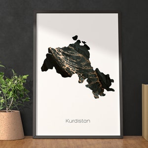 Plakat z wydrukiem mapy Kurdystanu Sztuka mapy Kurdystanu Mapa podróży Kurdystanu Wydruk Kurdystanu Malarstwo Kurdystanu Wydruk na prezent - Bez ramki
