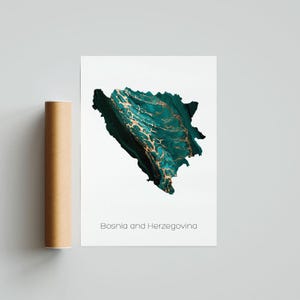 Affiche imprimée de la Bosnie-Herzégovine Art de la Bosnie-Herzégovine Carte de la Bosnie-Herzégovine Impression de la peinture de la Bosnie-Herzégovine Impression cadeau - Sans cadre