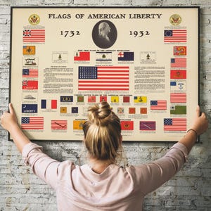 Flags of American Liberty 1732–1932 – Vintage Historical Flag Poster – USA Patriotic Wall Art American History Print, Independence Day Decor
