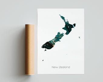 New Zealand Map print poster New Zealand art New Zealand travel map New Zealand print New Zealand painting  Gift print - Unframed