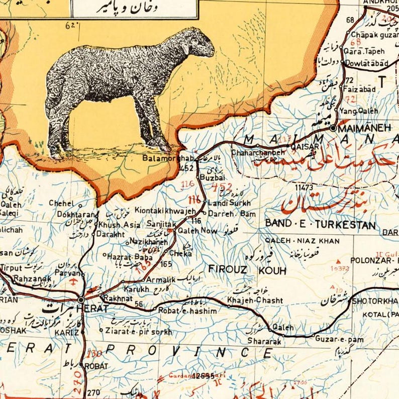 Vintage Afghanistan Map Print 1963 Kabul Poster Historical Middle East ...
