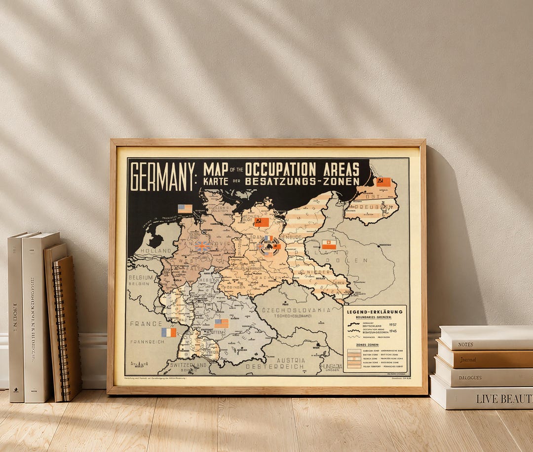Vintage Germany Occupation Zones Map Print 1945 Post War History Poster ...