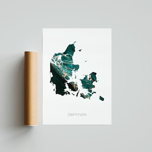 Affiche imprimée du Danemark Art du Danemark Carte de voyage du Danemark Impression du Danemark Peinture du Danemark Impression cadeau - Sans cadre