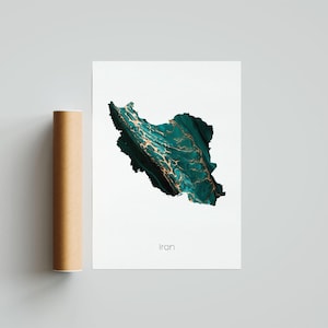Landkarte Iran Print Poster Iran Kunst Iran Reise Karte Iran Print Iran Geschenkdruck - Ungerahmt
