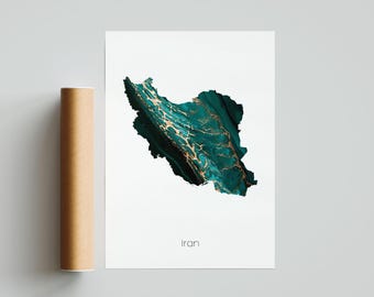 Map Iran print poster Iran art Iran travel map Iran print Iran painting Gift print - Unframed