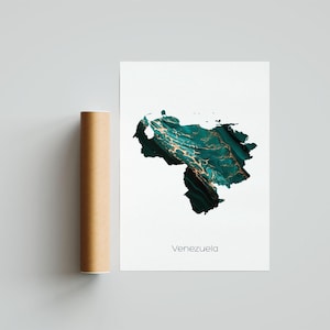 Affiche impression carte du Venezuela Art du Venezuela Carte de voyage du Venezuela Impression du Venezuela Peinture du Venezuela Impression cadeau - Sans cadre