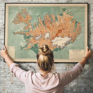 Topografische kaart van IJsland door Samkvæmt E. Eirikssyni - Island Landslagsuppdráttur