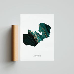 Sambia Druck Poster Sambia Kunst Sambia Reise Karte Sambia Druck Sambia Malerei Geschenk Kunstdruck - Ungerahmt