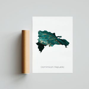 Affiche imprimée carte de la République dominicaine - Sans cadre