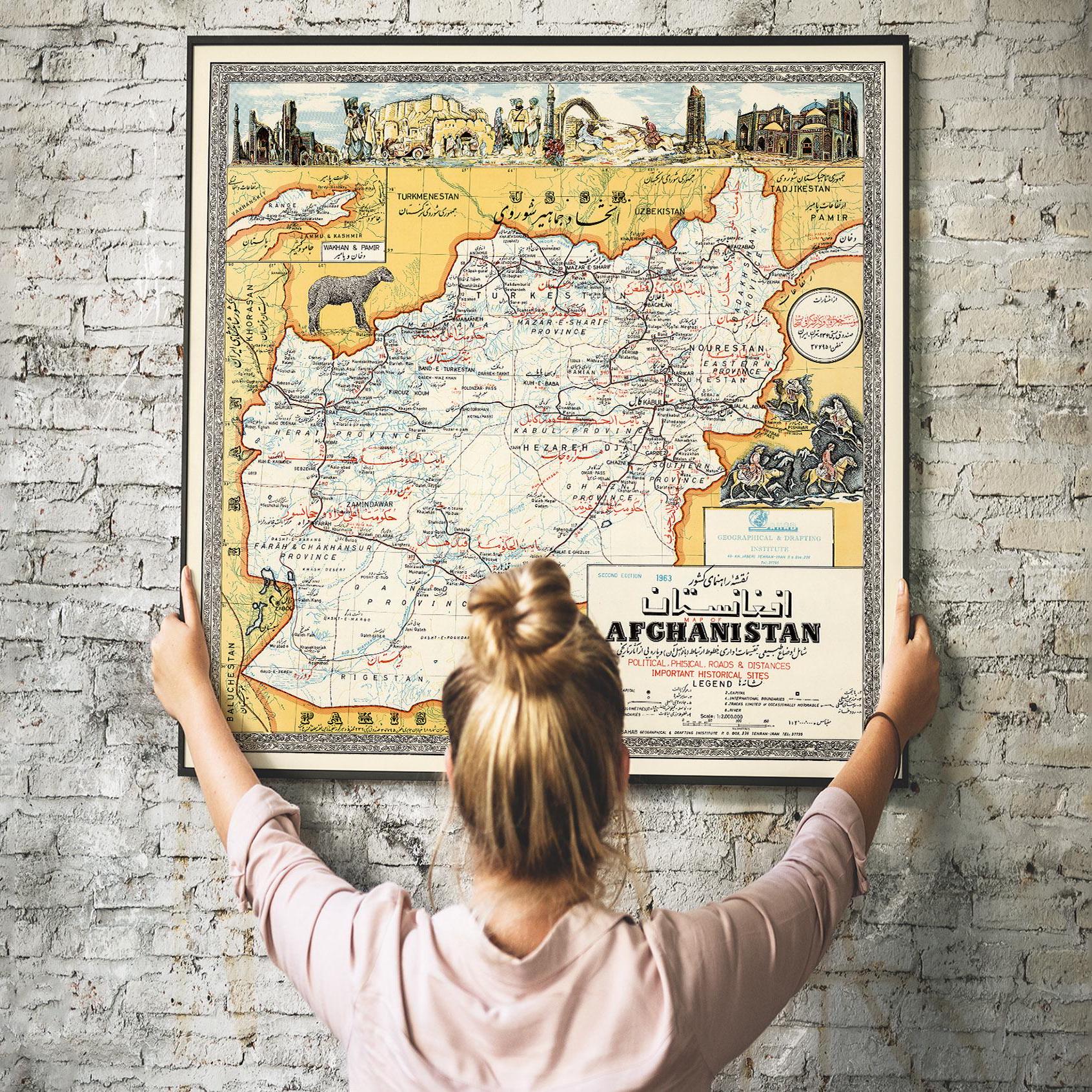 Vintage Afghanistan Map Print 1963 Kabul Poster Historical Middle East ...