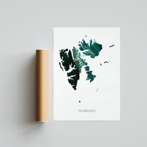 Svalbard kaart print poster Svalbard art Svalbard reiskaart Svalbard print Svalbard schilderij cadeau print - ingelijst