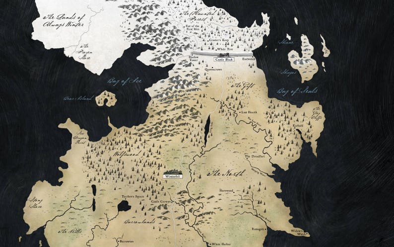 Game Of Thrones Map Seven Kingdoms Westeros Winterfell Etsy