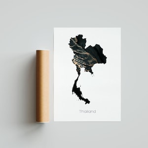 Thailand Karte Print Poster Thailand Kunst Thailand Reise Karte Thailand Druck Thailand Malerei Geschenkdruck - Ungerahmt