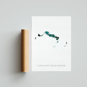 Turks Caicos Islands Karte Poster, Geographischer Kunstdruck, Abstraktes Geographie Poster
