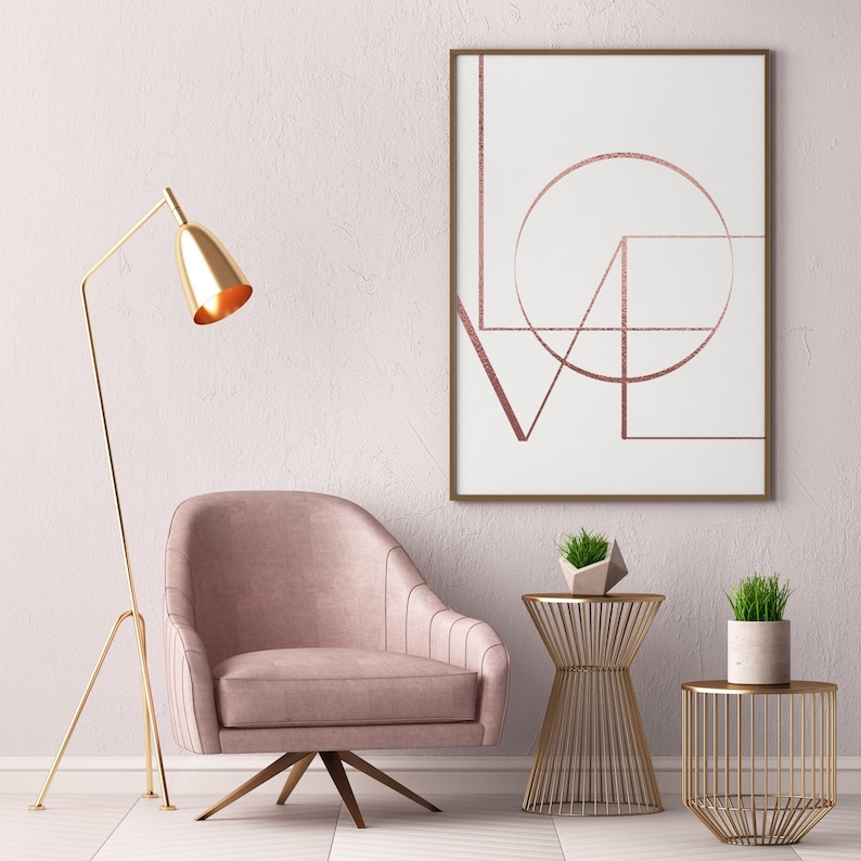 LOVE PRINT Rosegold wall art gold wall art wall print home Etsy