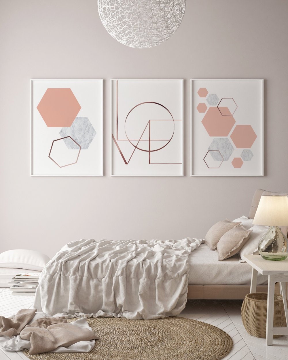 Wall print collection A3 Wall art prints LOVE Hexagons Etsy