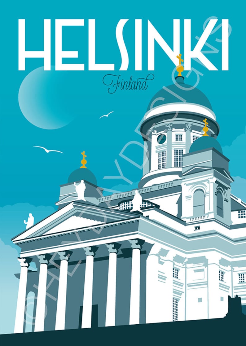 Helsinki Travel Poster Print Vintage Finland Souvenir Etsy